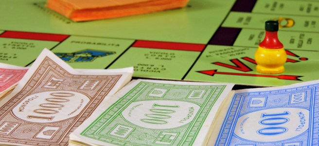 Monopoly board and money.