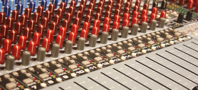 soundboard with faders and mixers